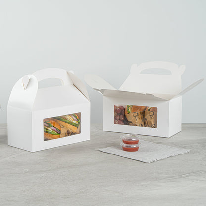 Bio Tek White Paper Gable Box / Take Out Container - Greaseproof, with Window - 9 1/2" x 5" x 5" - 25 count box