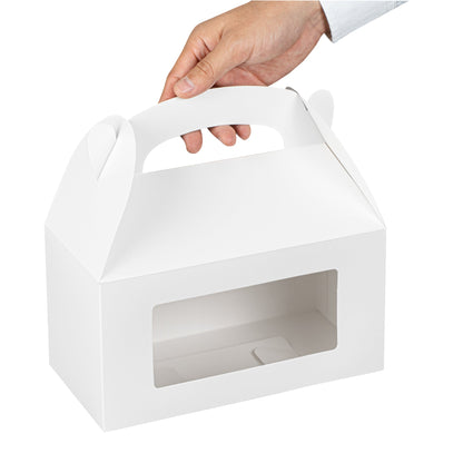 Bio Tek White Paper Gable Box / Take Out Container - Greaseproof, with Window - 9 1/2" x 5" x 5" - 25 count box