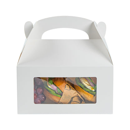 Bio Tek White Paper Gable Box / Take Out Container - Greaseproof, with Window - 9 1/2" x 5" x 5" - 25 count box