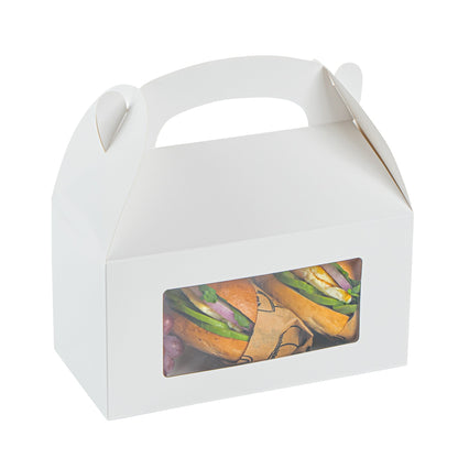 Bio Tek White Paper Gable Box / Take Out Container - Greaseproof, with Window - 9 1/2" x 5" x 5" - 100 count box