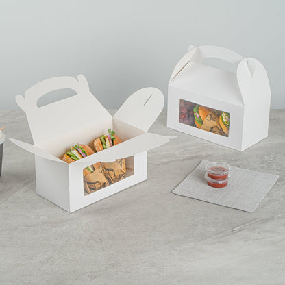 Bio Tek White Paper Gable Box / Take Out Container - Greaseproof, with Window - 9 1/2" x 5" x 5" - 100 count box