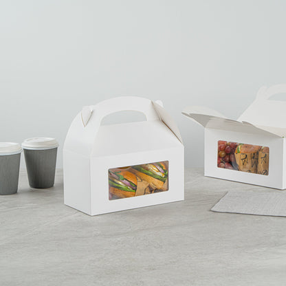 Bio Tek White Paper Gable Box / Take Out Container - Greaseproof, with Window - 9 1/2" x 5" x 5" - 100 count box