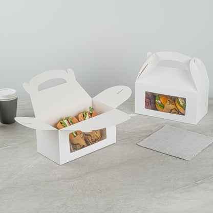 Bio Tek White Paper Gable Box / Take Out Container - Greaseproof, with Window - 9 1/2" x 5" x 5" - 100 count box