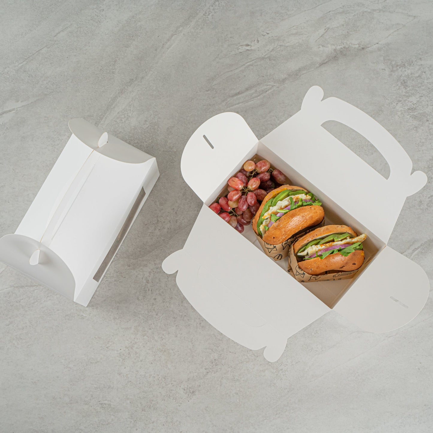 Bio Tek White Paper Gable Box / Take Out Container - Greaseproof, with Window - 9 1/2" x 5" x 5" - 100 count box