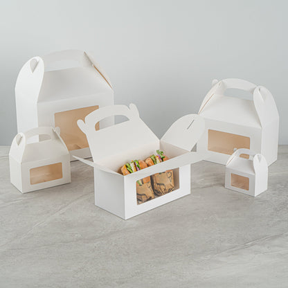 Bio Tek White Paper Gable Box / Take Out Container - Greaseproof, with Window - 9 1/2" x 5" x 5" - 100 count box