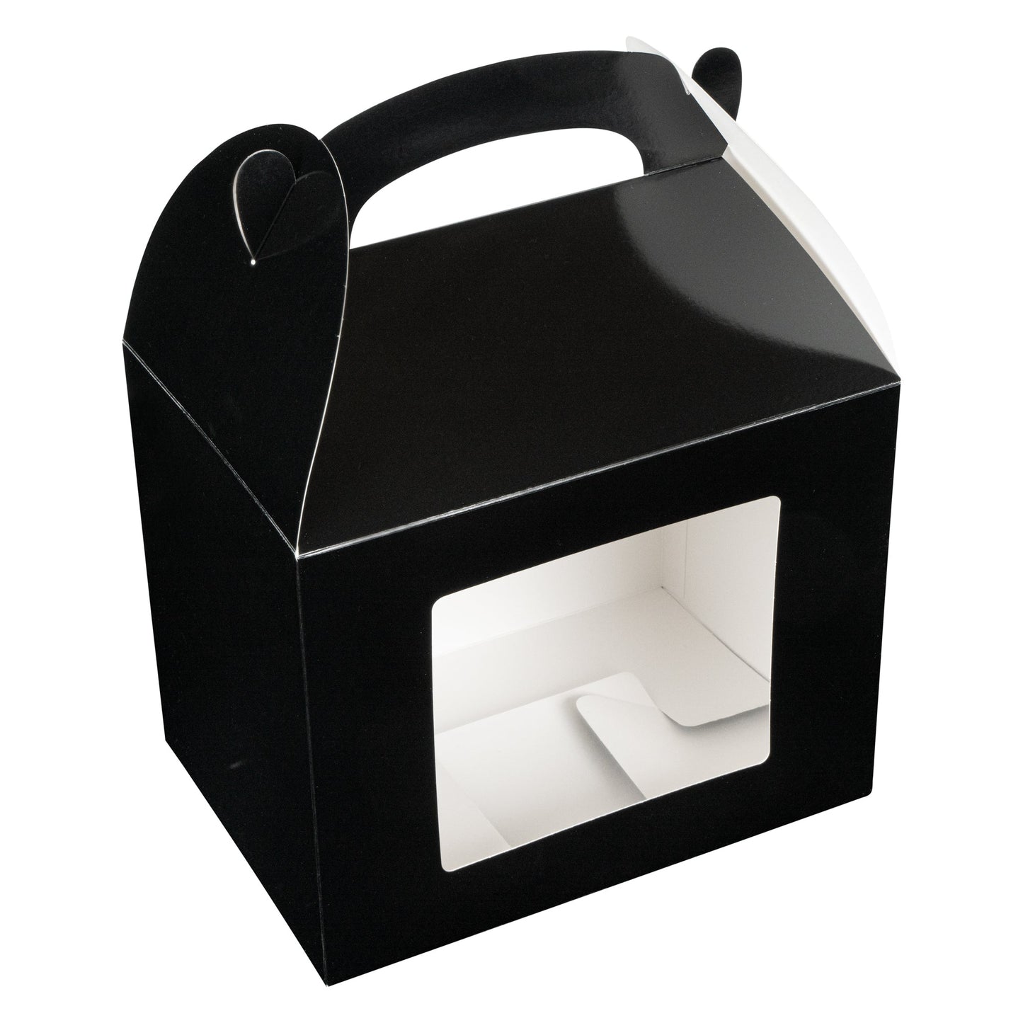 Bio Tek Black Paper Gable Box / Take Out Container - Greaseproof, with Window - 10" x 7" x 8" - 100 count box
