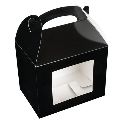 Bio Tek Black Paper Gable Box / Take Out Container - Greaseproof, with Window - 10" x 7" x 8" - 100 count box