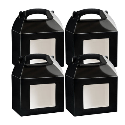Bio Tek Black Paper Gable Box / Take Out Container - Greaseproof, with Window - 10" x 7" x 8" - 100 count box
