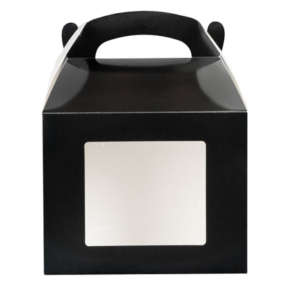Bio Tek Black Paper Gable Box / Take Out Container - Greaseproof, with Window - 10" x 7" x 8" - 25 count box