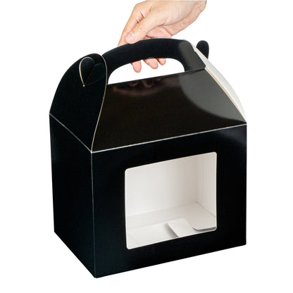 Bio Tek Black Paper Gable Box / Take Out Container - Greaseproof, with Window - 10" x 7" x 8" - 100 count box