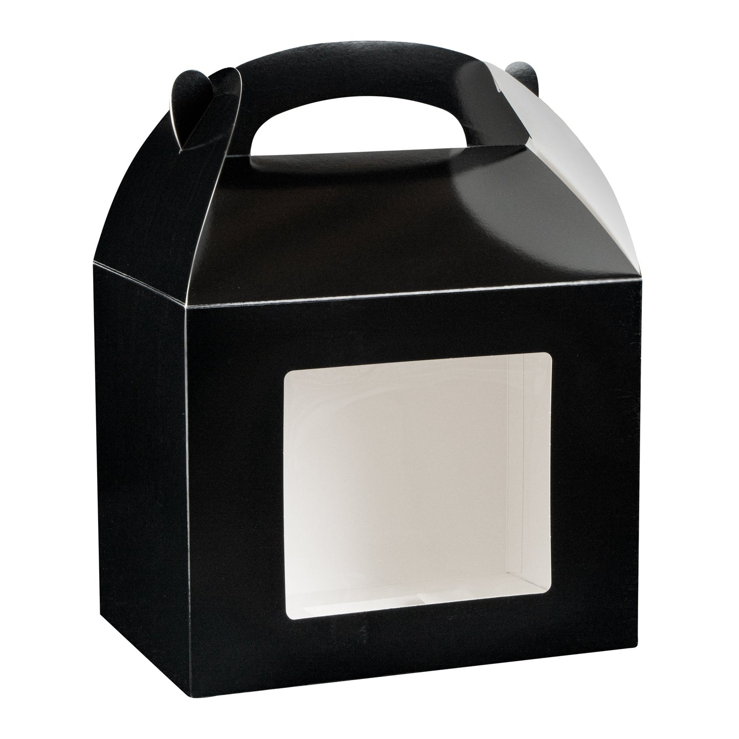 Bio Tek Black Paper Gable Box / Take Out Container - Greaseproof, with Window - 10" x 7" x 8" - 100 count box
