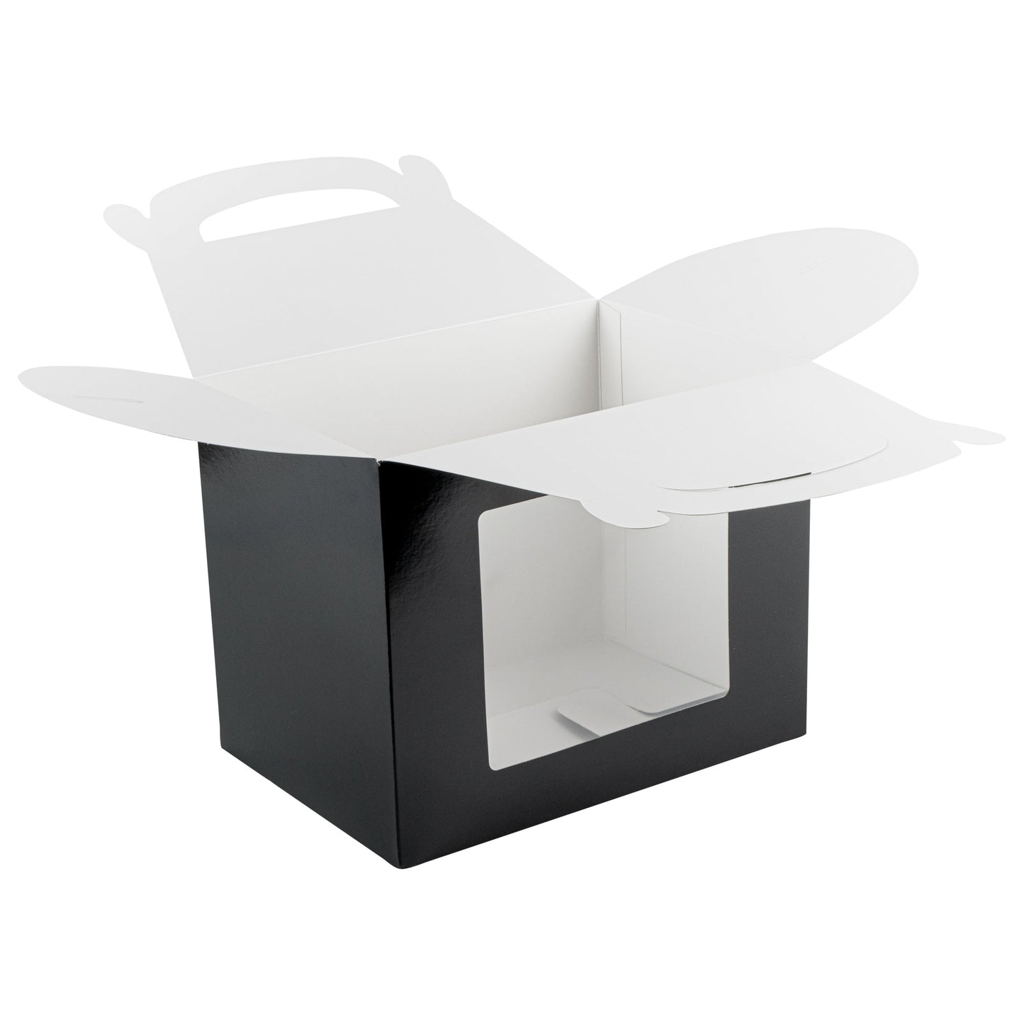 Bio Tek Black Paper Gable Box / Take Out Container - Greaseproof, with Window - 10" x 7" x 8" - 100 count box