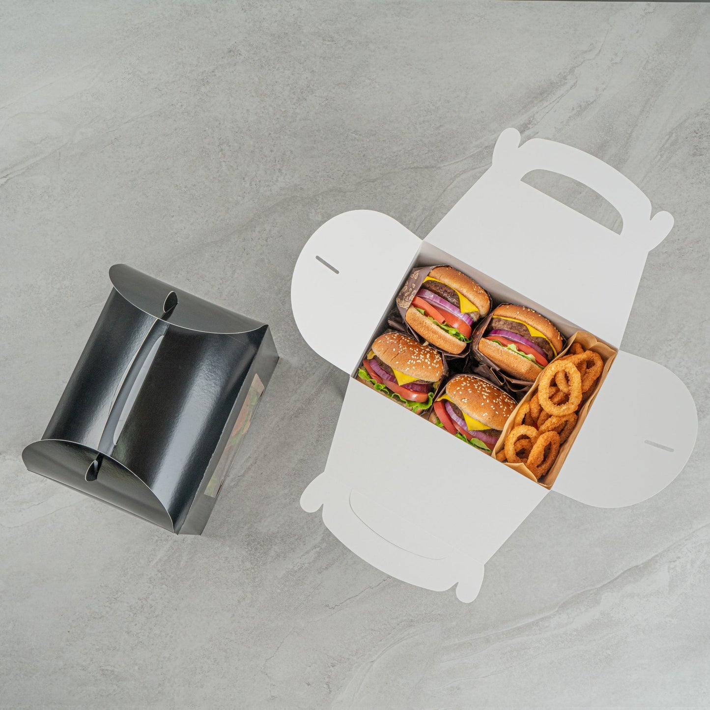 Bio Tek Black Paper Gable Box / Take Out Container - Greaseproof, with Window - 10" x 7" x 8" - 100 count box