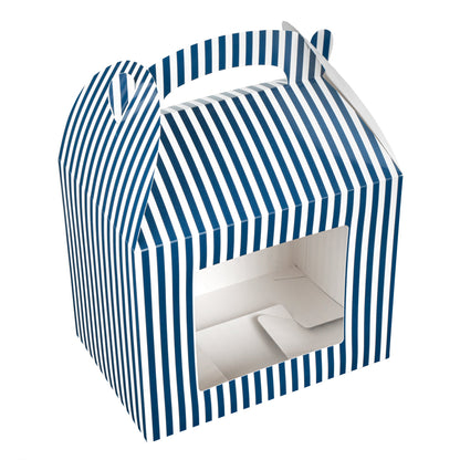 Bio Tek Blue and White Stripe Paper Gable Box / Take Out Container - with Window - 10" x 7" x 8" - 100 count box