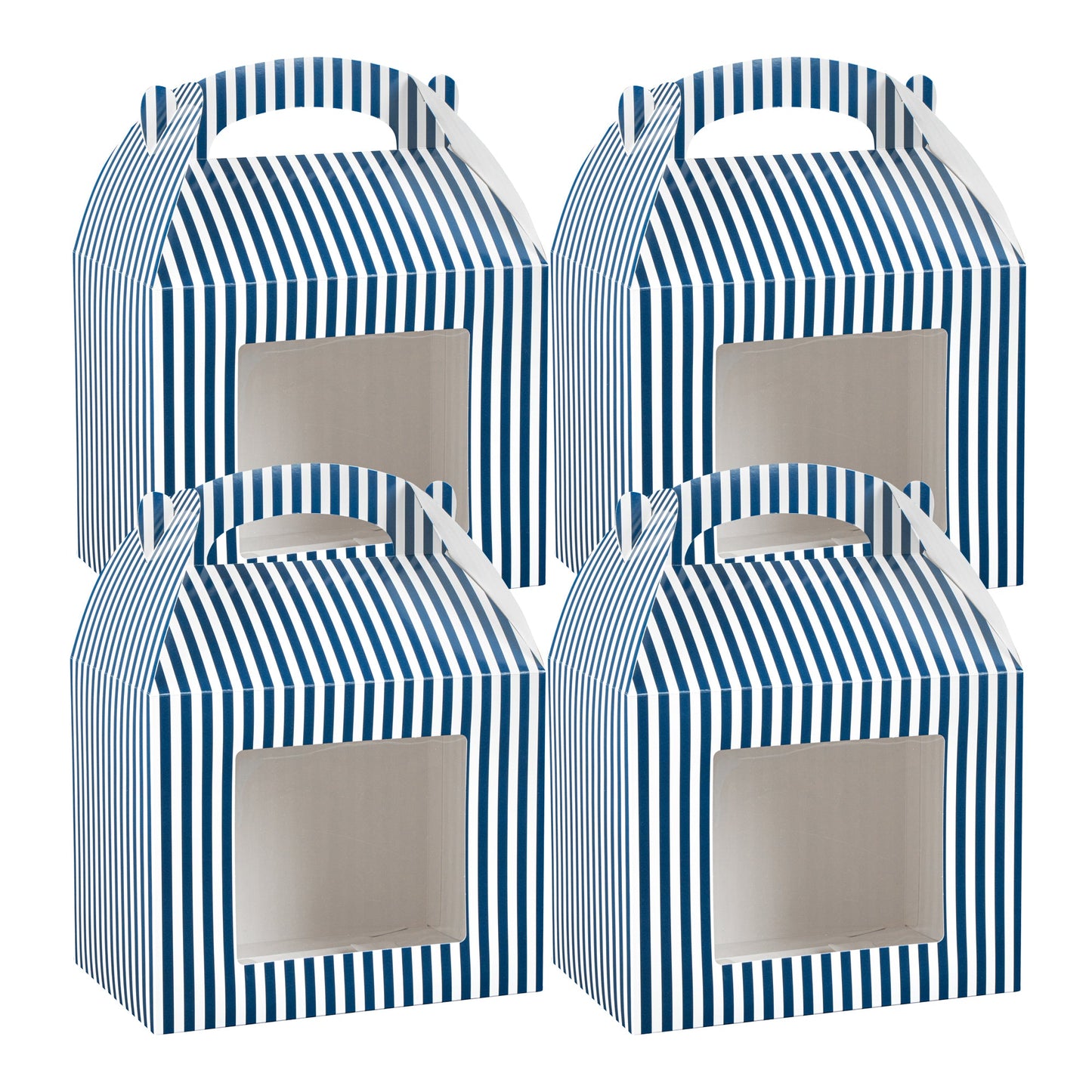 Bio Tek Blue and White Stripe Paper Gable Box / Take Out Container - with Window - 10" x 7" x 8" - 100 count box