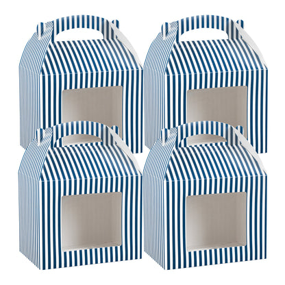 Bio Tek Blue and White Stripe Paper Gable Box / Take Out Container - with Window - 10" x 7" x 8" - 100 count box