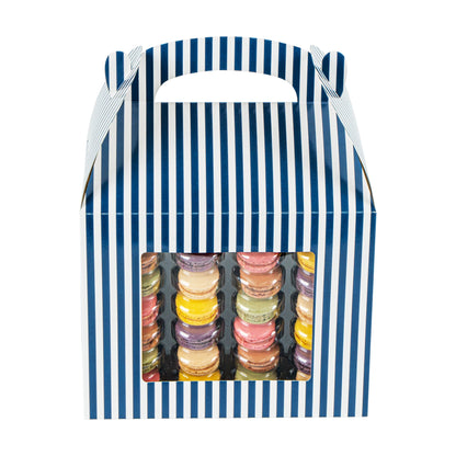 Bio Tek Blue and White Stripe Paper Gable Box / Take Out Container - with Window - 10" x 7" x 8" - 100 count box