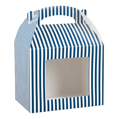 Bio Tek Blue and White Stripe Paper Gable Box / Take Out Container - with Window - 10" x 7" x 8" - 100 count box