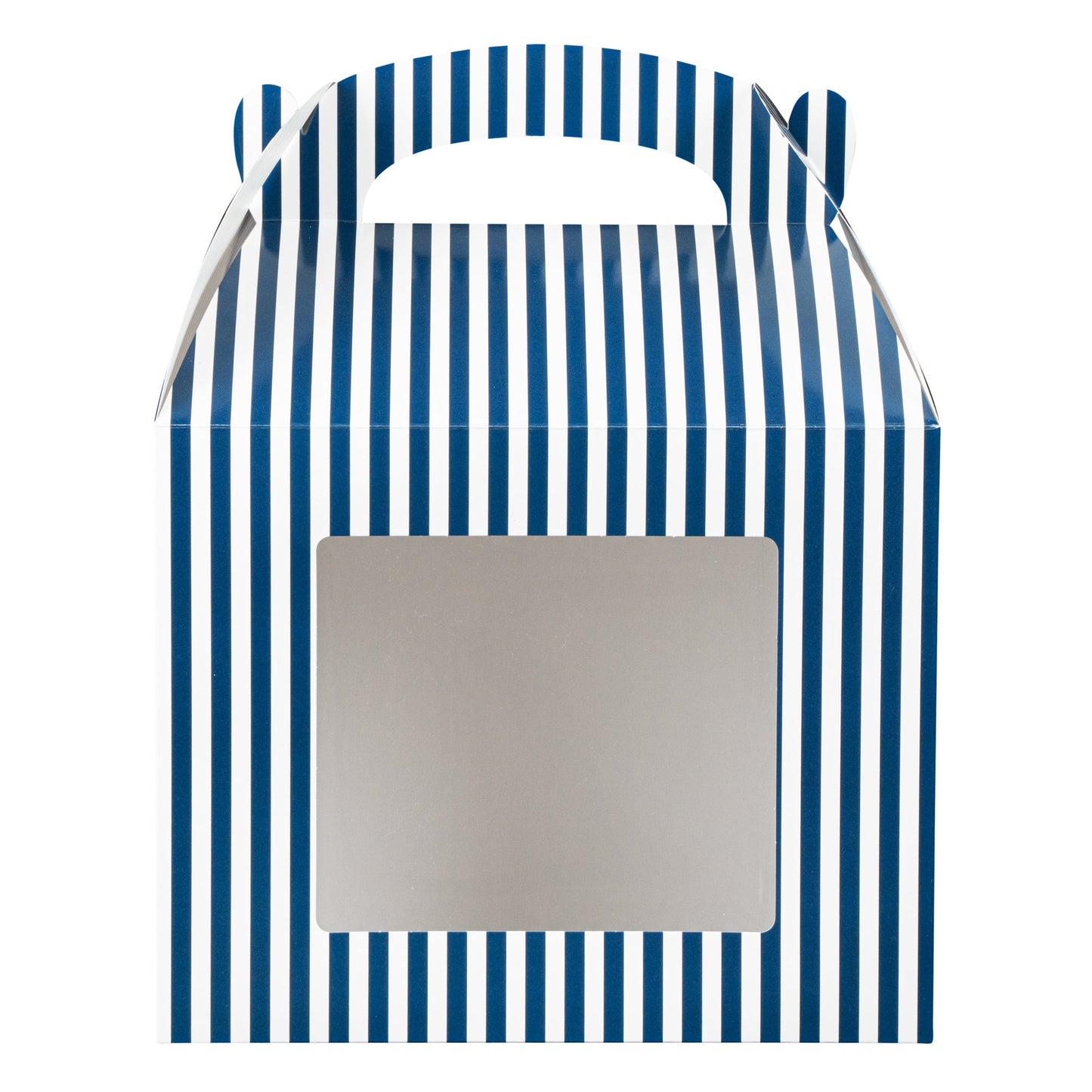 Bio Tek Blue and White Stripe Paper Gable Box / Take Out Container - with Window - 10" x 7" x 8" - 100 count box