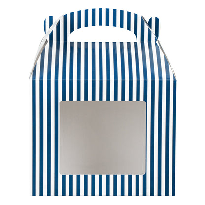 Bio Tek Blue and White Stripe Paper Gable Box / Take Out Container - with Window - 10" x 7" x 8" - 100 count box