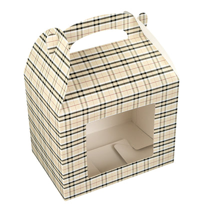 Bio Tek Plaid Paper Gable Box / Take Out Container - with Window - 10" x 7" x 8" - 100 count box