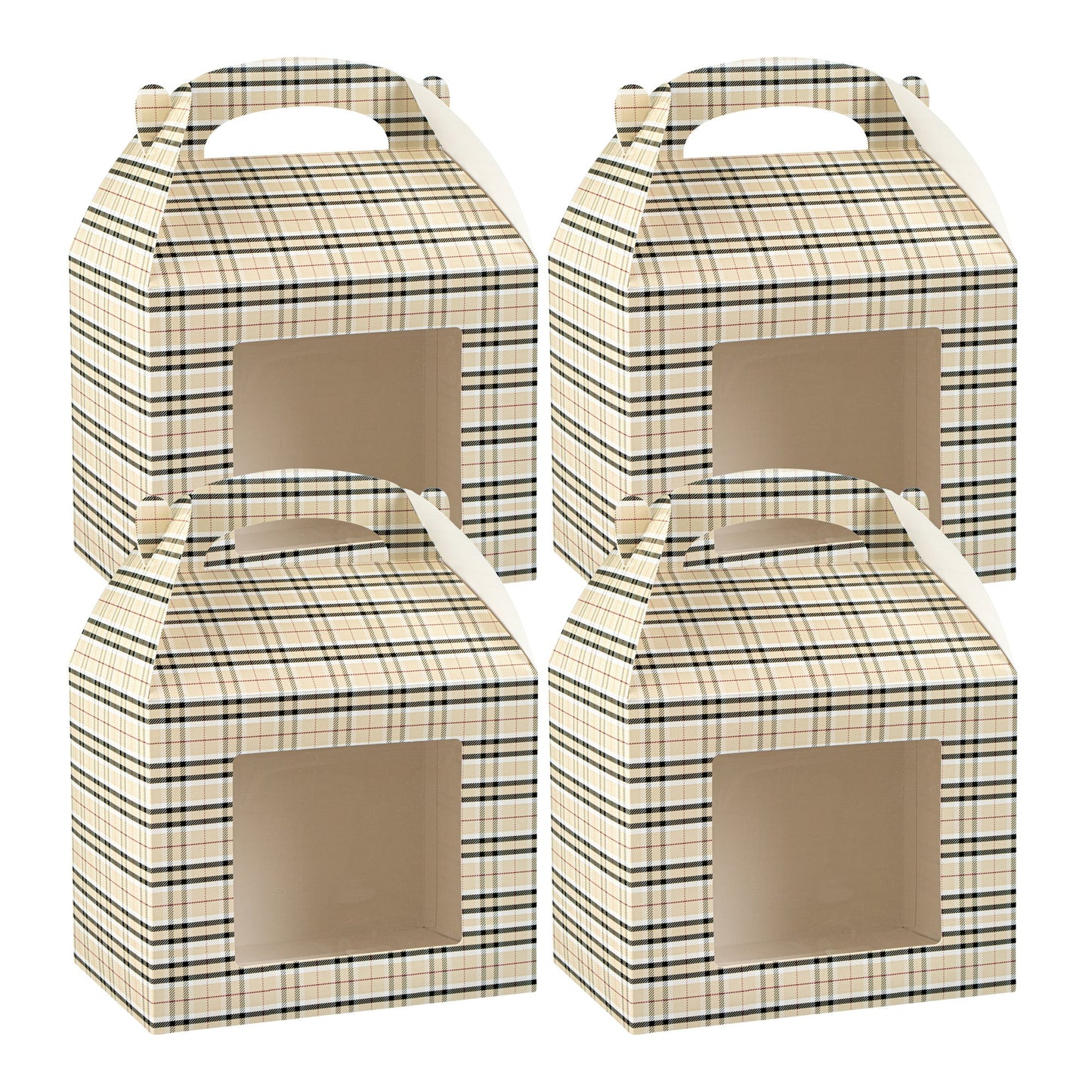 Bio Tek Plaid Paper Gable Box / Take Out Container - with Window - 10" x 7" x 8" - 100 count box