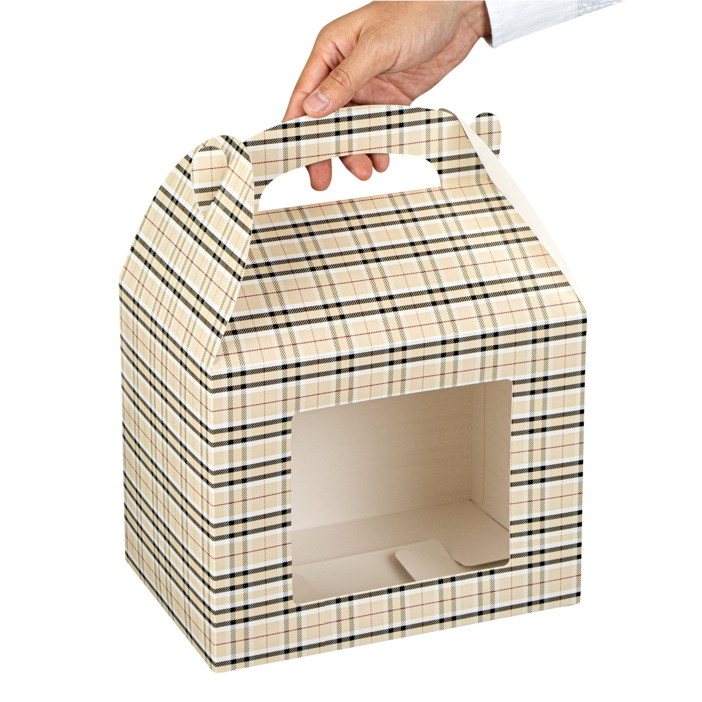 Bio Tek Plaid Paper Gable Box / Take Out Container - with Window - 10" x 7" x 8" - 25 count box