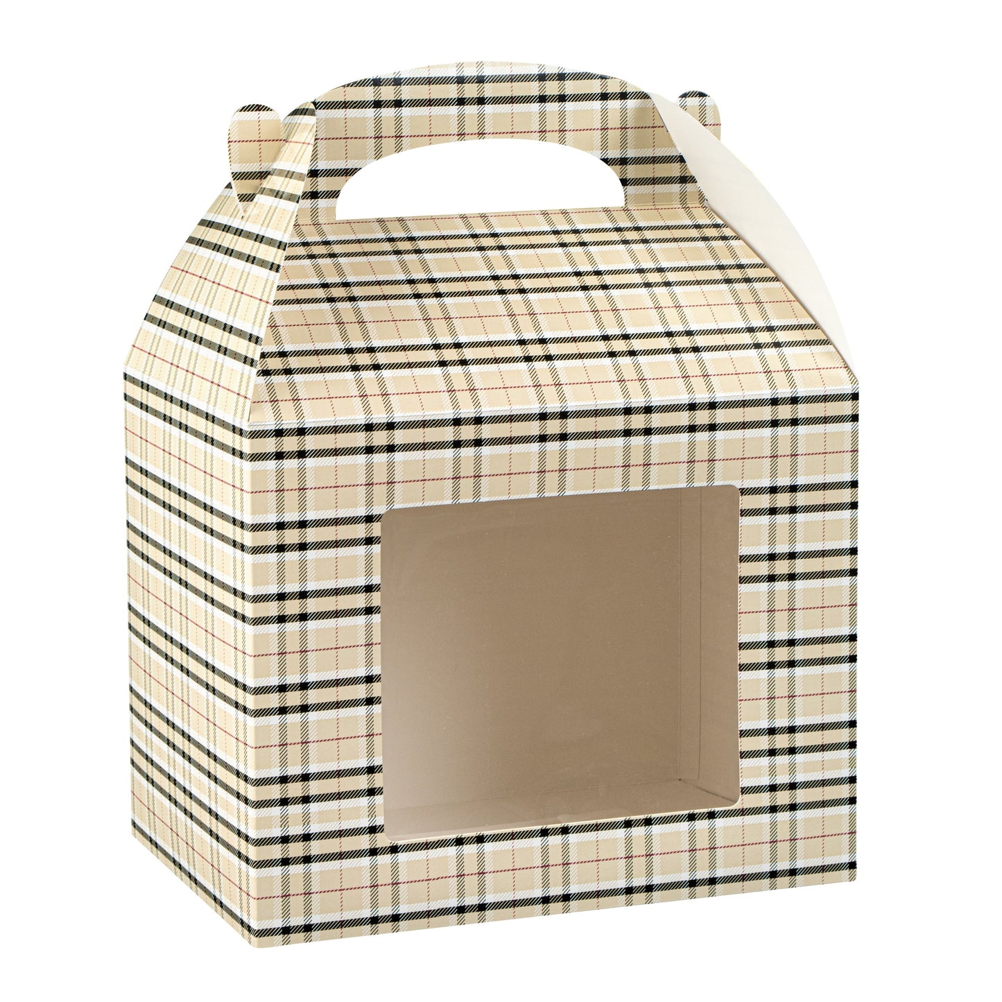 Bio Tek Plaid Paper Gable Box / Take Out Container - with Window - 10" x 7" x 8" - 25 count box