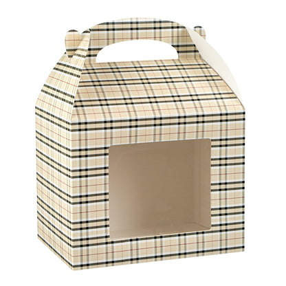 Bio Tek Plaid Paper Gable Box / Take Out Container - with Window - 10" x 7" x 8" - 25 count box