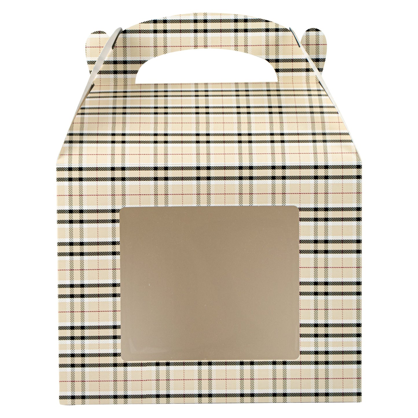 Bio Tek Plaid Paper Gable Box / Take Out Container - with Window - 10" x 7" x 8" - 25 count box