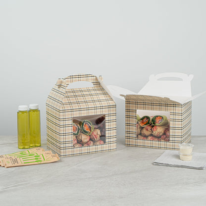 Bio Tek Plaid Paper Gable Box / Take Out Container - with Window - 10" x 7" x 8" - 25 count box