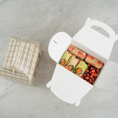 Bio Tek Plaid Paper Gable Box / Take Out Container - with Window - 10" x 7" x 8" - 100 count box
