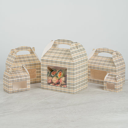 Bio Tek Plaid Paper Gable Box / Take Out Container - with Window - 10" x 7" x 8" - 100 count box