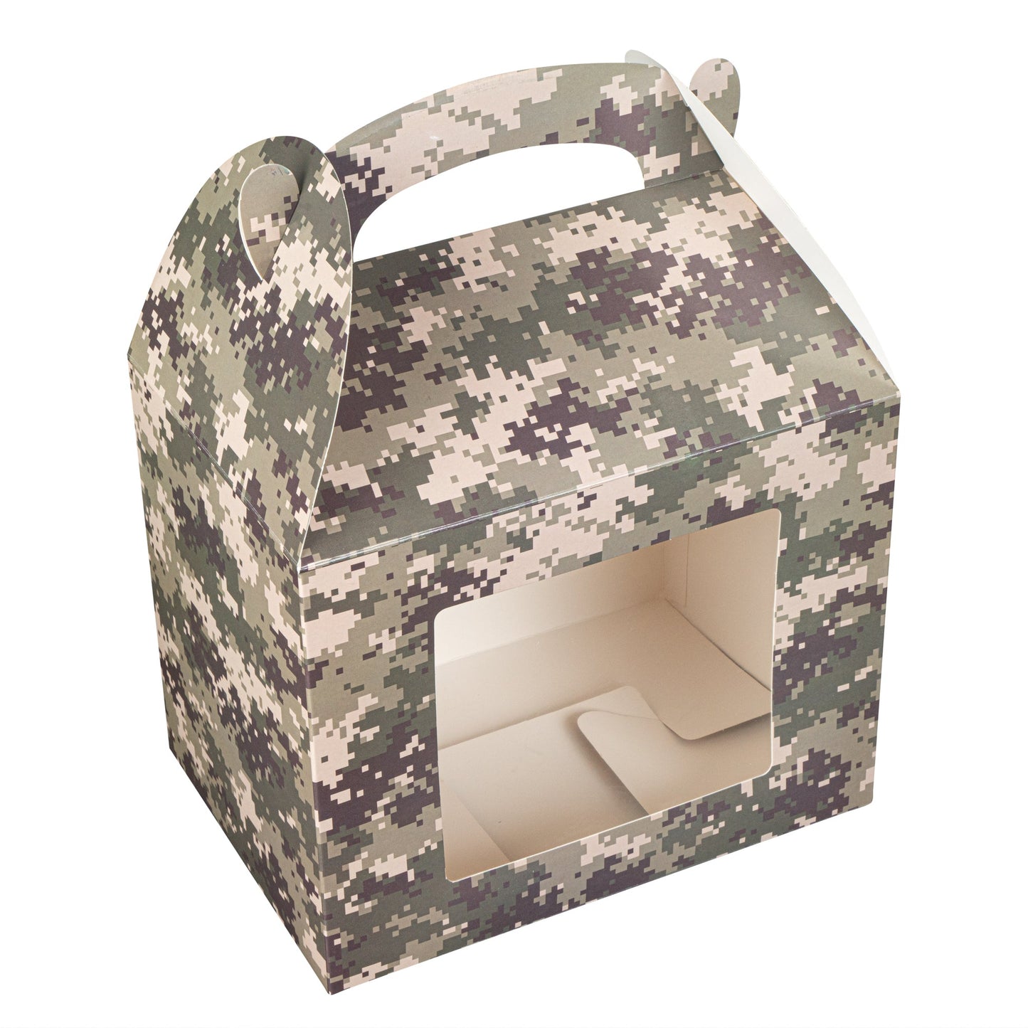 Bio Tek Camouflage Paper Gable Box / Take Out Container - with Window - 10" x 7" x 8" - 100 count box