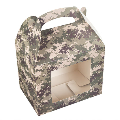 Bio Tek Camouflage Paper Gable Box / Take Out Container - with Window - 10" x 7" x 8" - 100 count box