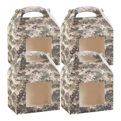 Bio Tek Camouflage Paper Gable Box / Take Out Container - with Window - 10" x 7" x 8" - 100 count box