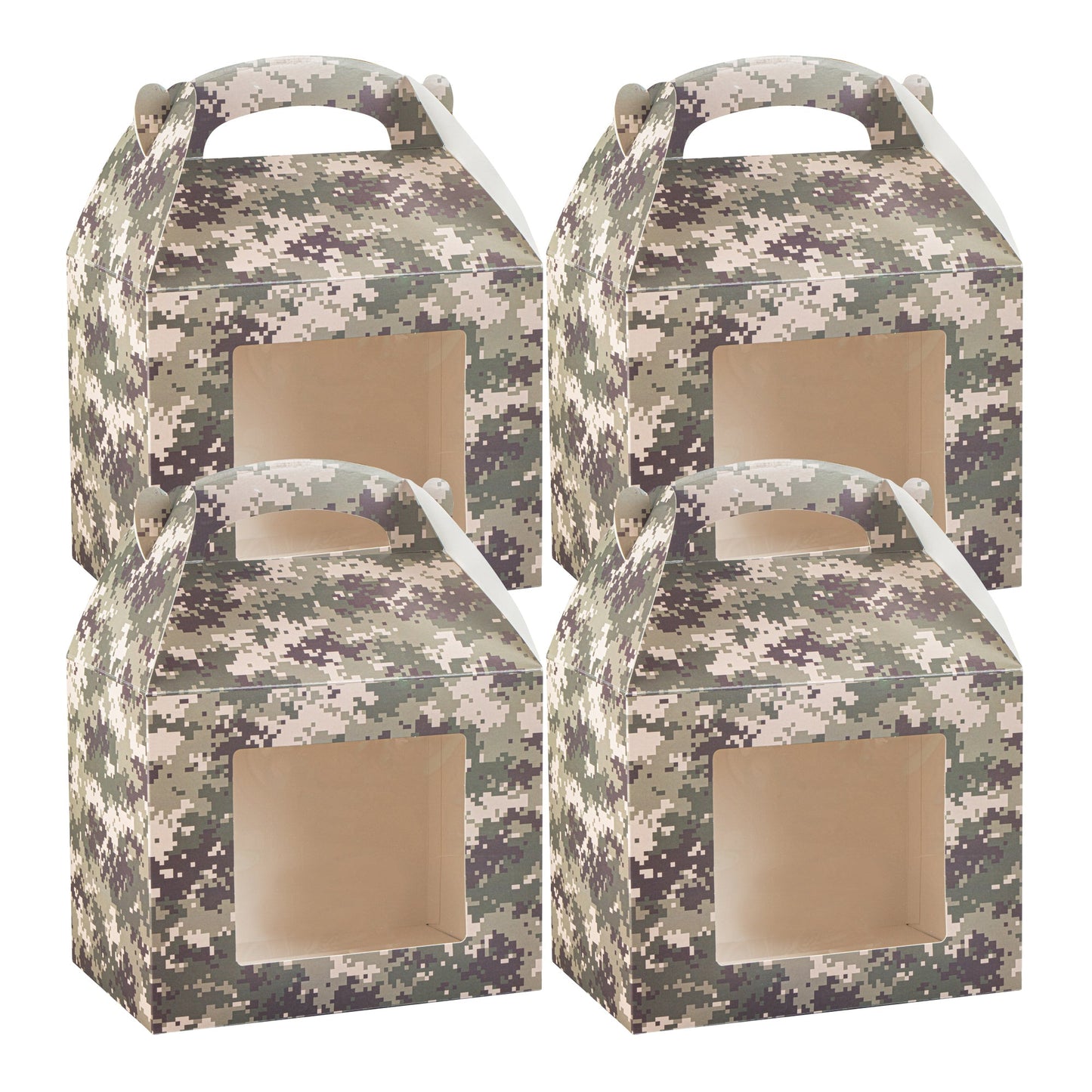 Bio Tek Camouflage Paper Gable Box / Take Out Container - with Window - 10" x 7" x 8" - 25 count box