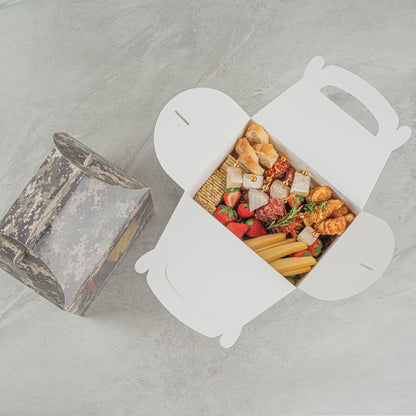 Bio Tek Camouflage Paper Gable Box / Take Out Container - with Window - 10" x 7" x 8" - 25 count box