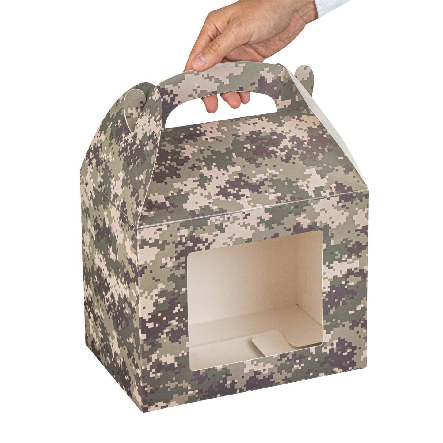 Bio Tek Camouflage Paper Gable Box / Take Out Container - with Window - 10" x 7" x 8" - 100 count box