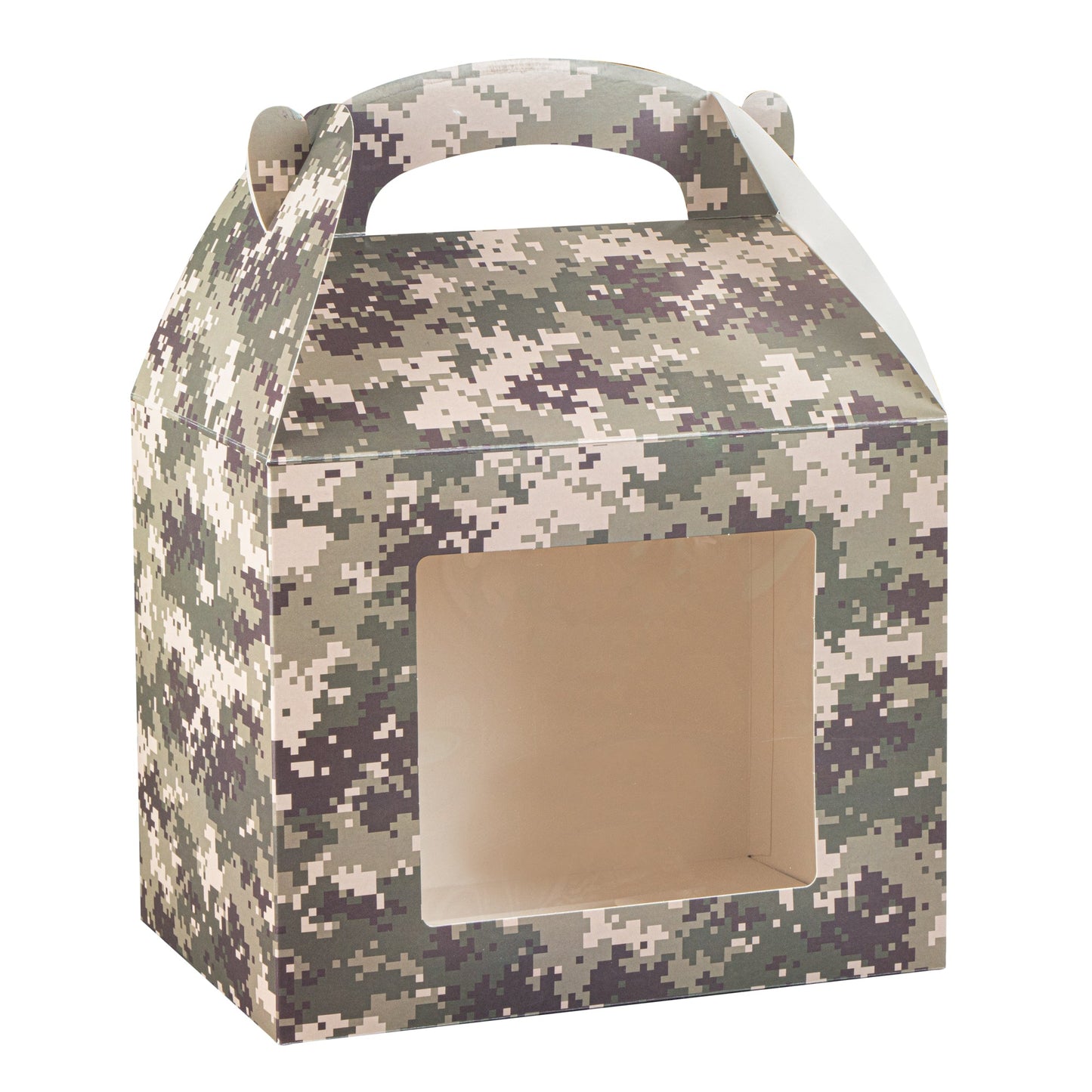 Bio Tek Camouflage Paper Gable Box / Take Out Container - with Window - 10" x 7" x 8" - 100 count box