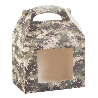 Bio Tek Camouflage Paper Gable Box / Take Out Container - with Window - 10" x 7" x 8" - 100 count box