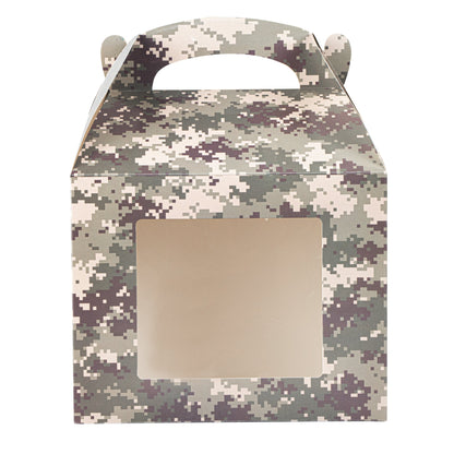 Bio Tek Camouflage Paper Gable Box / Take Out Container - with Window - 10" x 7" x 8" - 100 count box