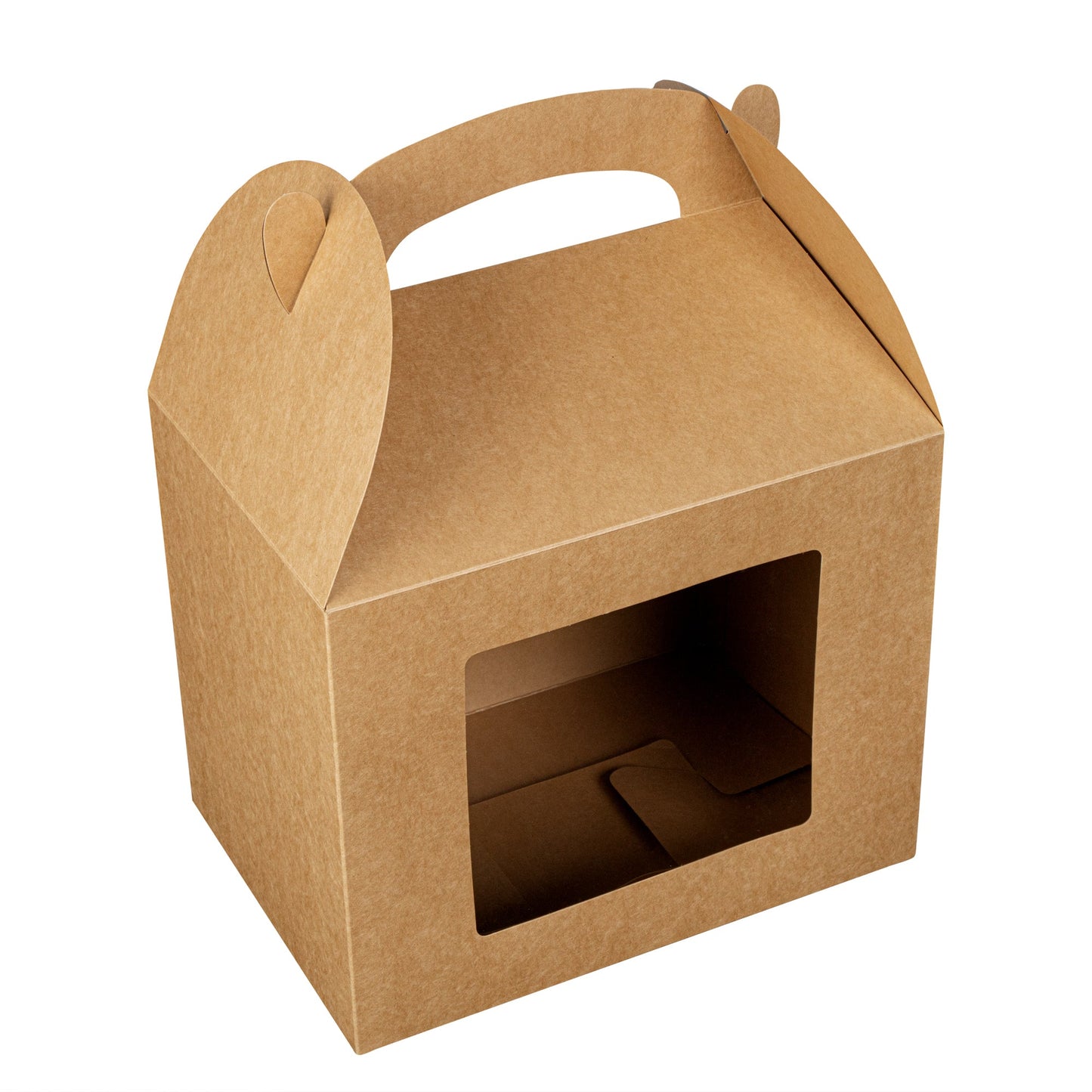 Bio Tek Kraft Paper Gable Box / Take Out Container - Greaseproof, with Window - 10" x 7" x 8" - 100 count box