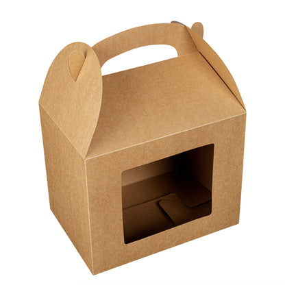 Bio Tek Kraft Paper Gable Box / Take Out Container - Greaseproof, with Window - 10" x 7" x 8" - 25 count box