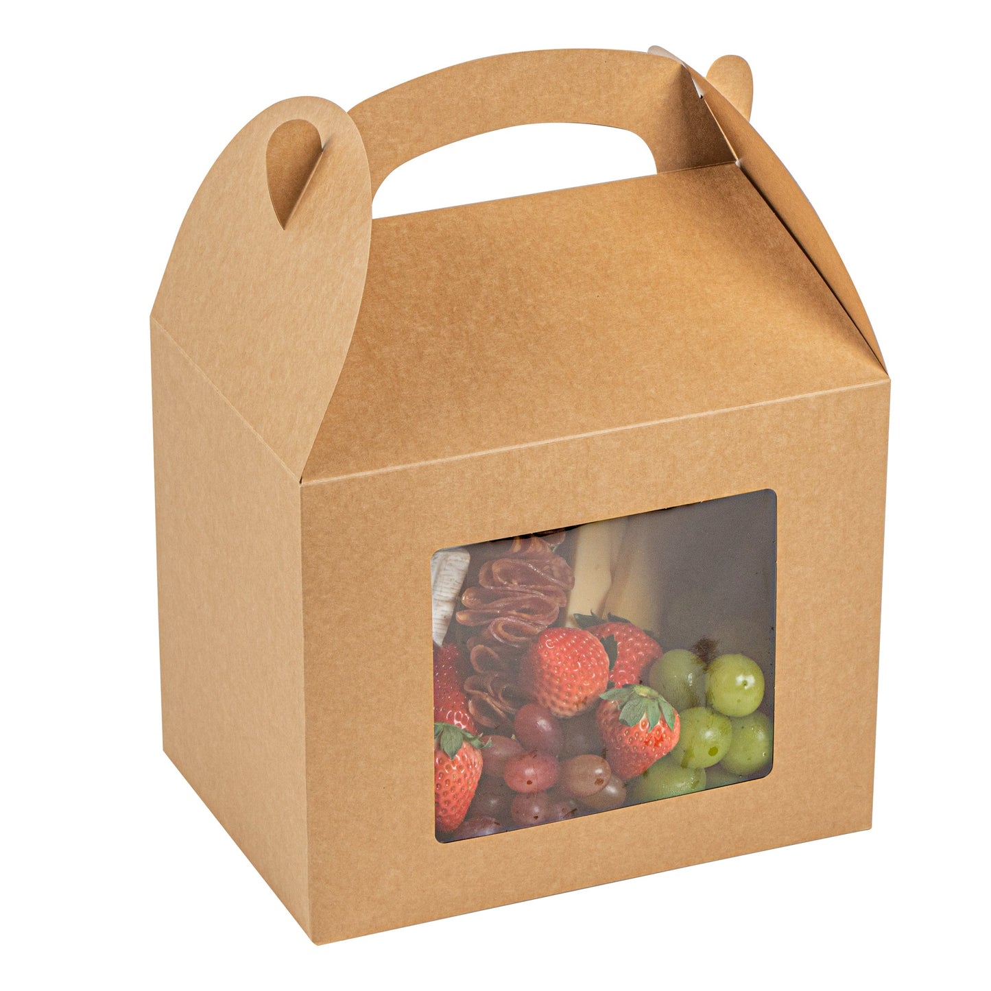 Bio Tek Kraft Paper Gable Box / Take Out Container - Greaseproof, with Window - 10" x 7" x 8" - 25 count box