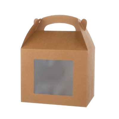 Bio Tek Kraft Paper Gable Box / Take Out Container - Greaseproof, with Window - 10" x 7" x 8" - 25 count box
