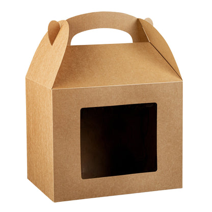 Bio Tek Kraft Paper Gable Box / Take Out Container - Greaseproof, with Window - 10" x 7" x 8" - 25 count box