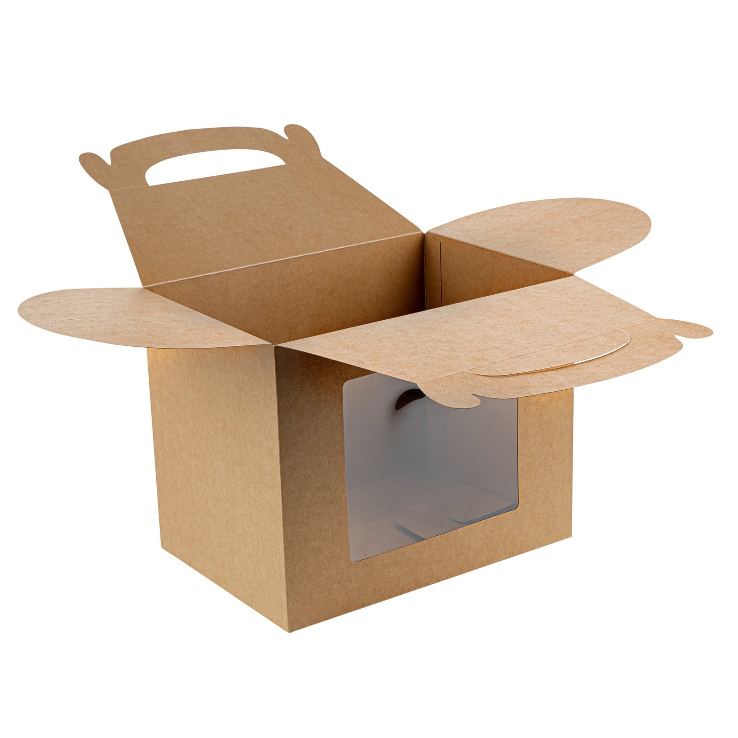 Bio Tek Kraft Paper Gable Box / Take Out Container - Greaseproof, with Window - 10" x 7" x 8" - 25 count box