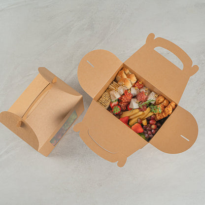 Bio Tek Kraft Paper Gable Box / Take Out Container - Greaseproof, with Window - 10" x 7" x 8" - 25 count box