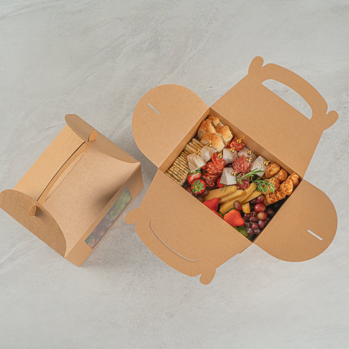 Bio Tek Kraft Paper Gable Box / Take Out Container - Greaseproof, with Window - 10" x 7" x 8" - 100 count box